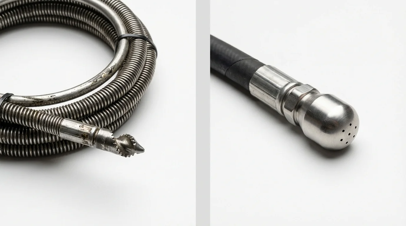 Drain snake cable and hydro jetting nozzle used for drain cleaning in Dandridge, TN