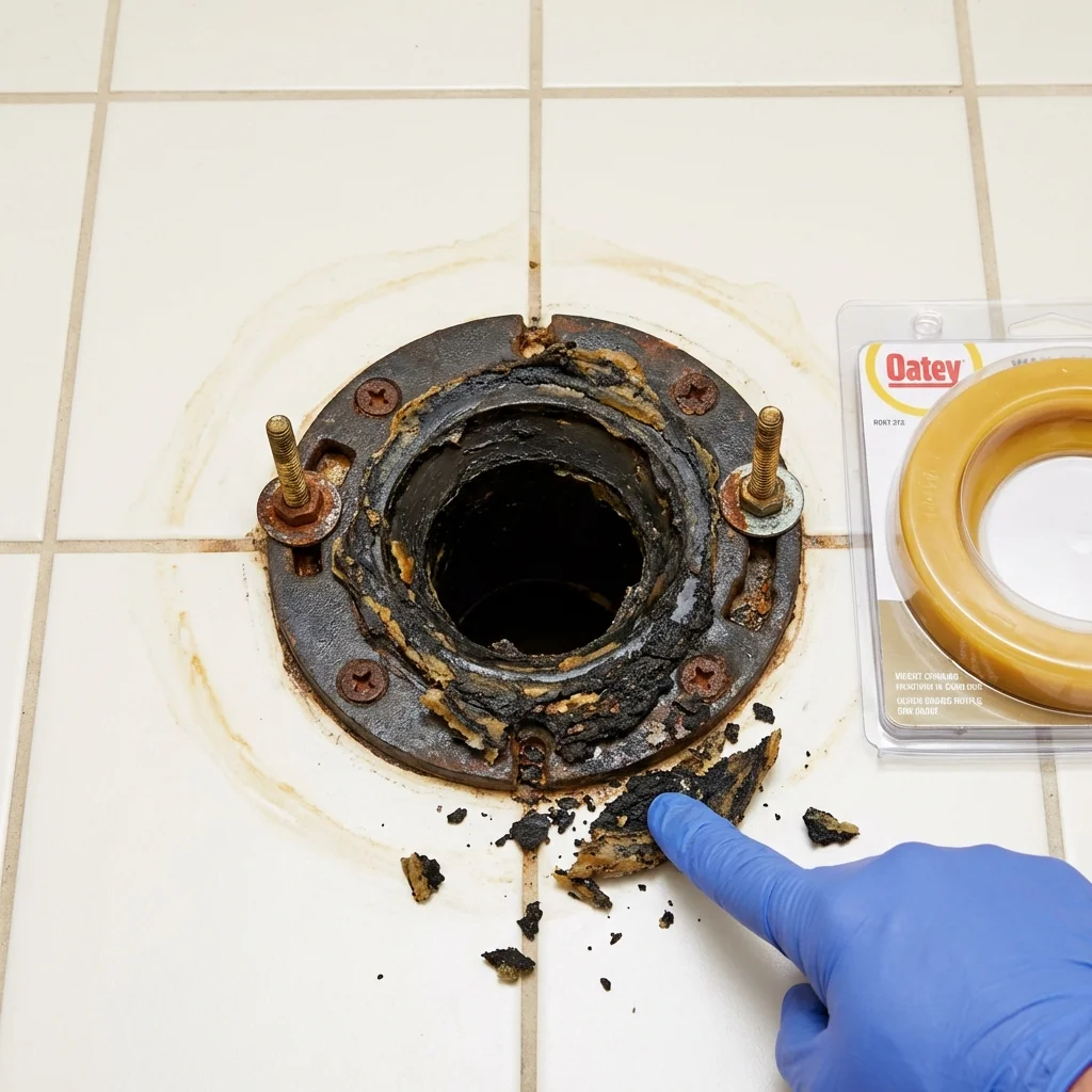 Failed wax ring showing water seepage at the base of a toilet in a Dandridge, TN home