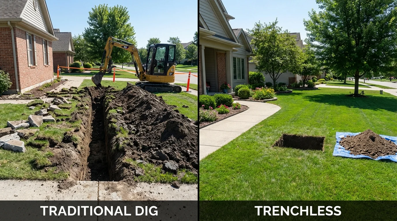 Trenchless sewer repair with minimal yard damage versus traditional excavation in Dandridge, TN
